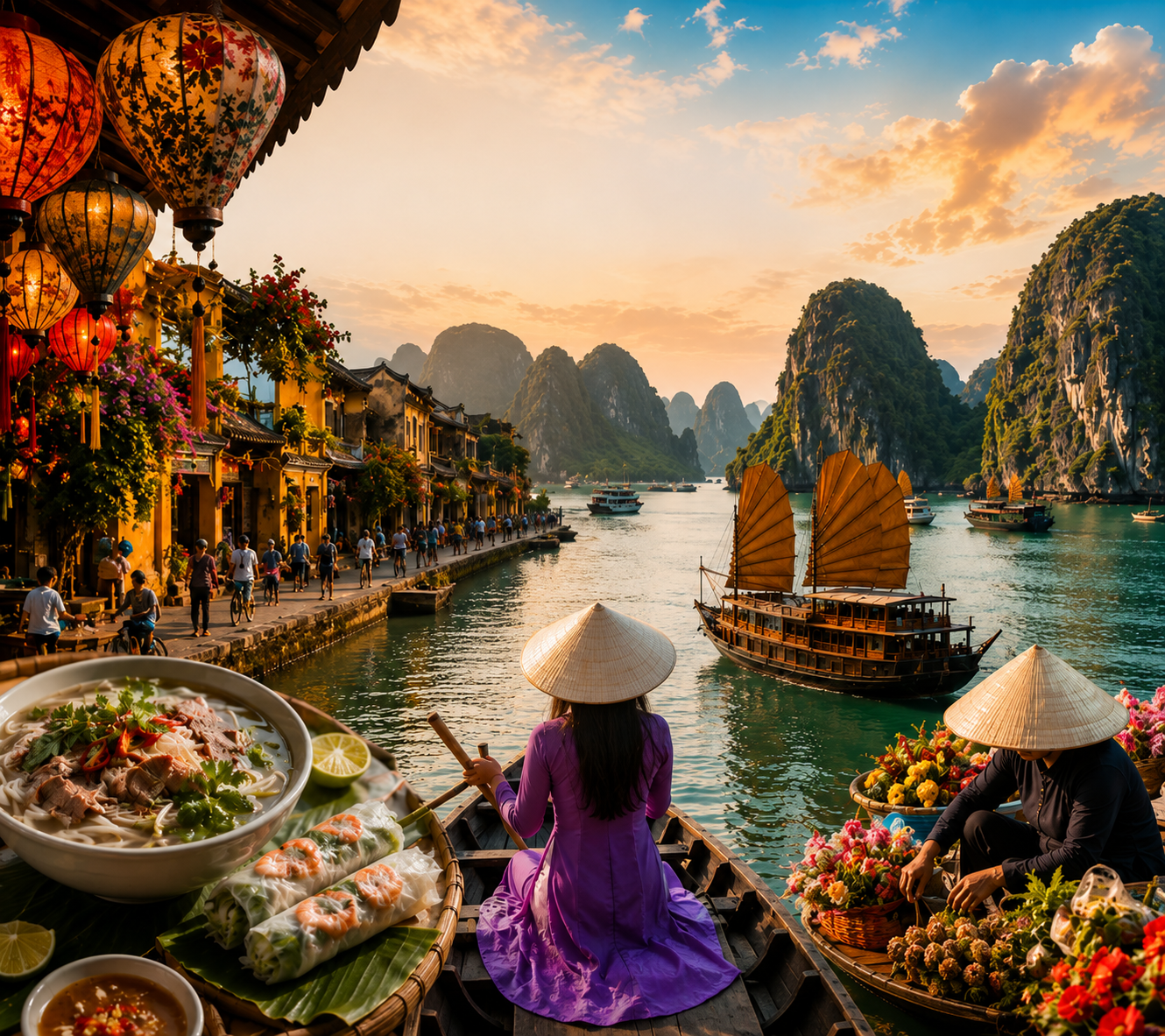 Colorful Vietnamese riverside town for Vietnam tourist visa