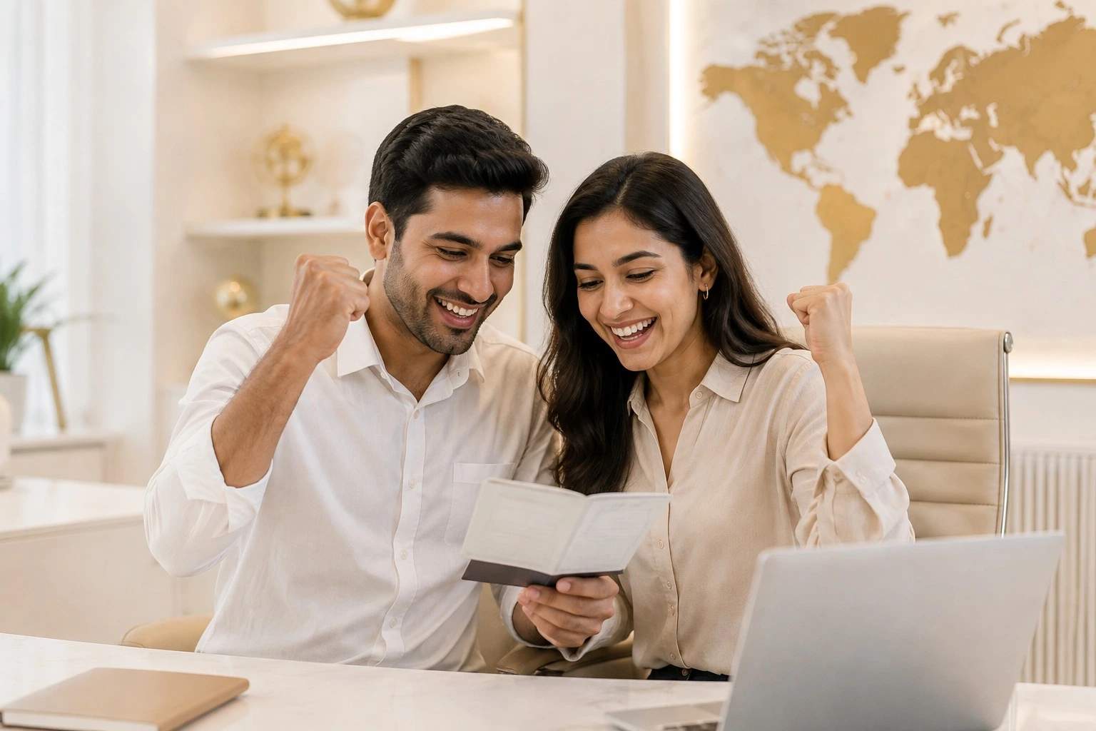 Woman ordering forex online on laptop with currency symbols